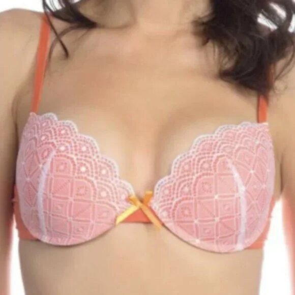 Hers By Herman Women's Orange Adjustable Strap Padded Push Up Bra Size 34C! NWT! - Picture 1 of 13